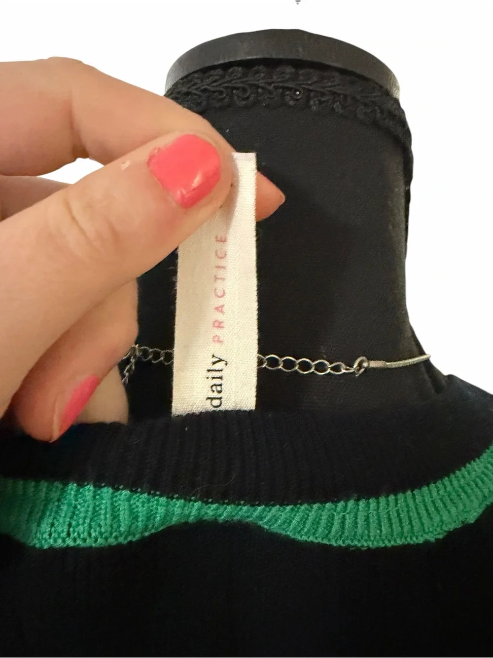 Fitted Black Maxi Dress with Green Trim